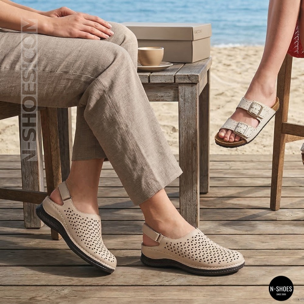 Жіночі бежеві шкіряні босоніжки із закритим носком Allsy Lonza 207212 3815-2 MILK (AY) 2026 6123