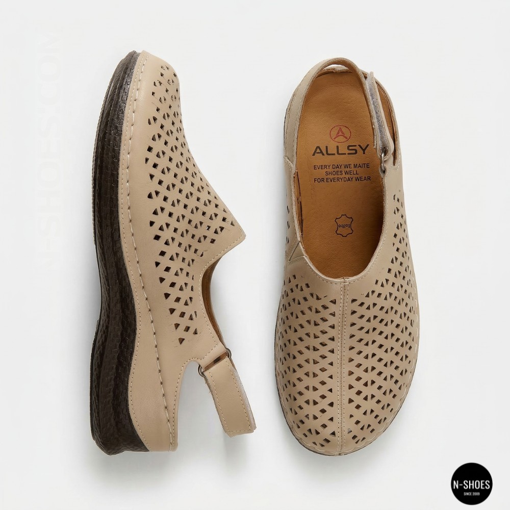 Жіночі бежеві шкіряні босоніжки із закритим носком Allsy Lonza 207212 3815-2 MILK (AY) 2026 6123