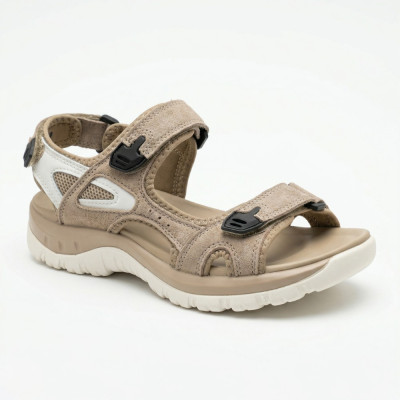 Женские спортивные босоножки Allsy 208350 60270-1 Lonza 208353 APRICOT WHITE 6124 на липучках, в стиле Ecco Offroad
