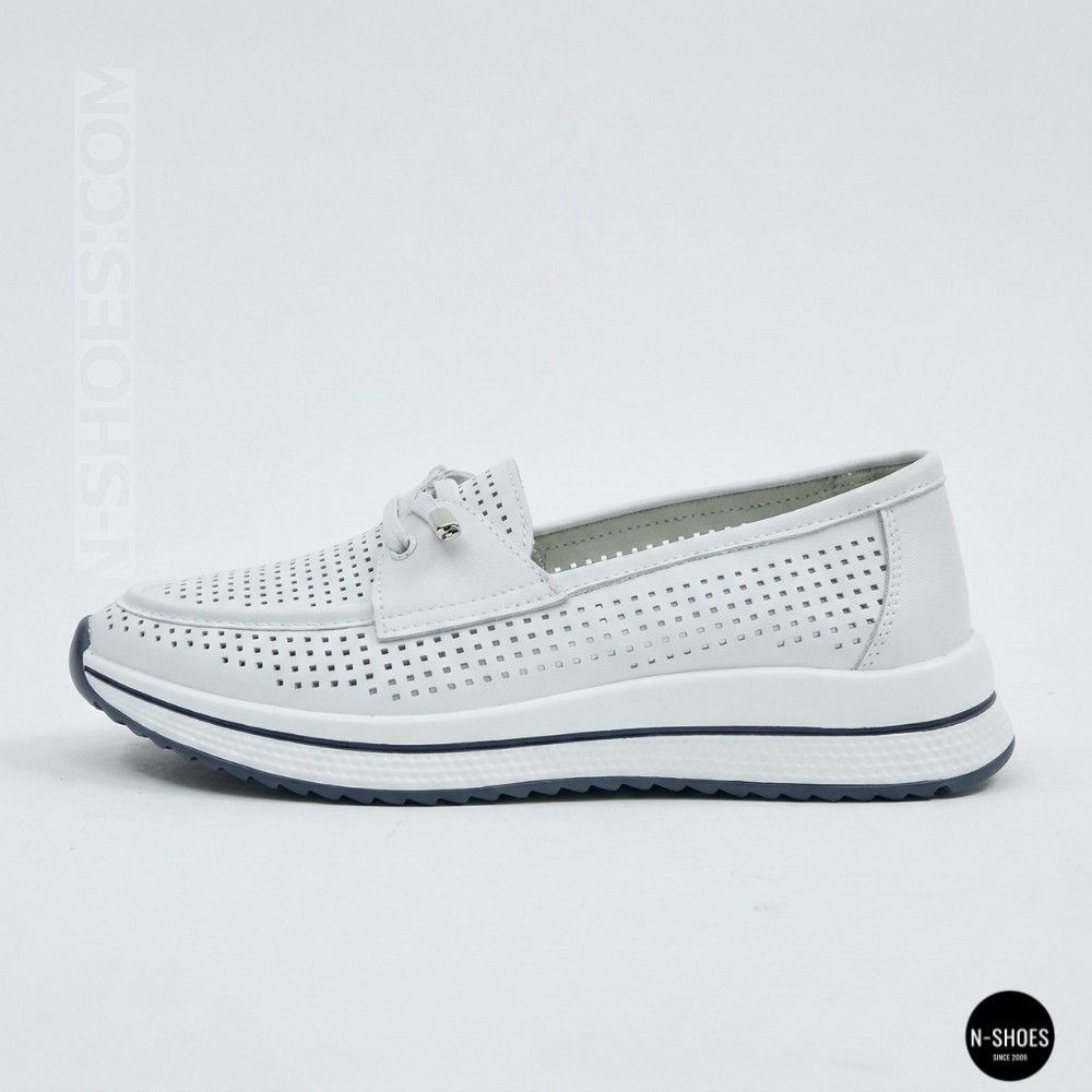 Жіночі білі шкіряні мокасини з перфорацією та комфортною шнурівкою Allsy 207258 A09-7721-1 WHITE lonza 207259 6126