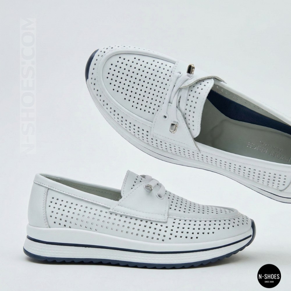 Жіночі білі шкіряні мокасини з перфорацією та комфортною шнурівкою Allsy 207258 A09-7721-1 WHITE lonza 207259 6126