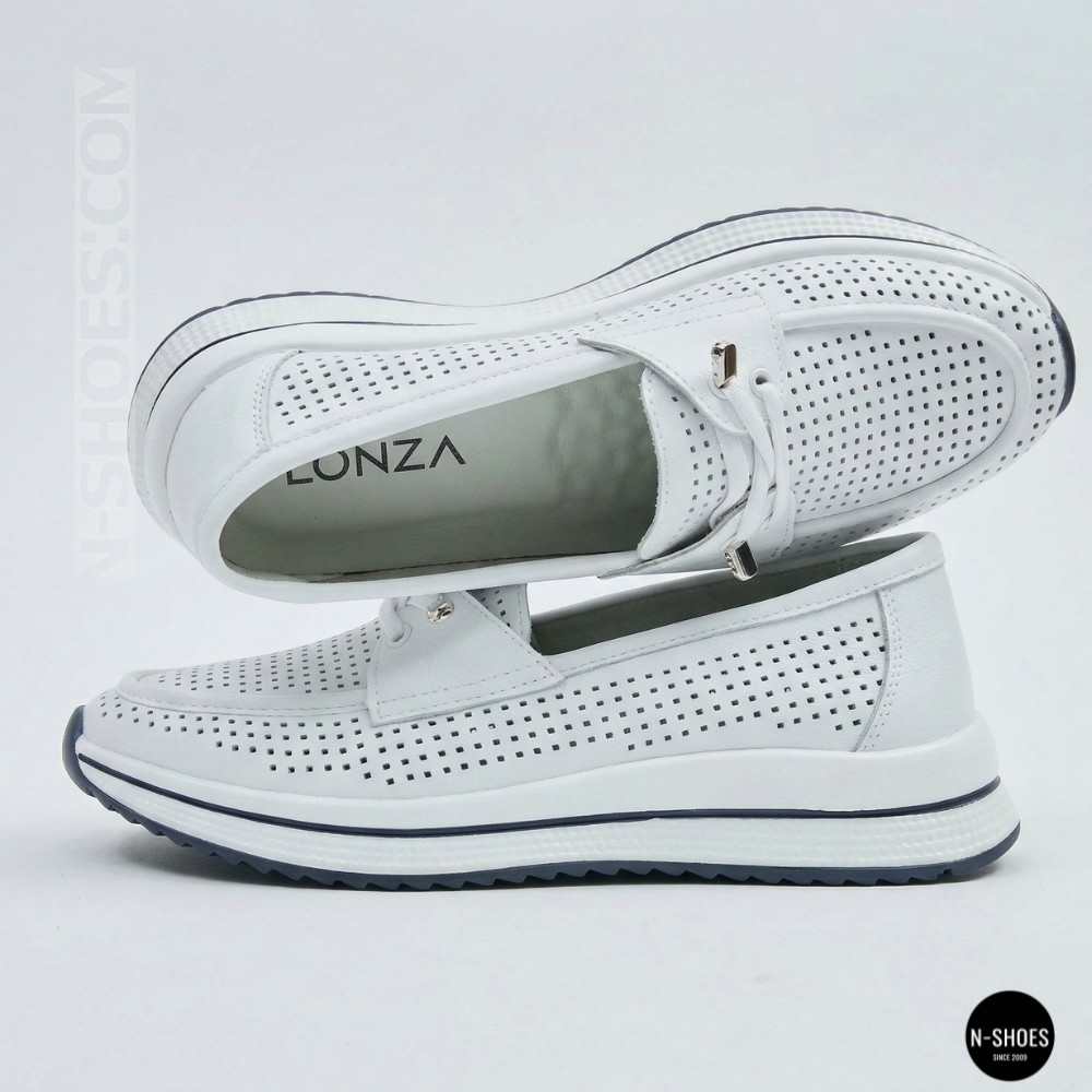 Жіночі білі шкіряні мокасини з перфорацією та комфортною шнурівкою Allsy 207258 A09-7721-1 WHITE lonza 207259 6126