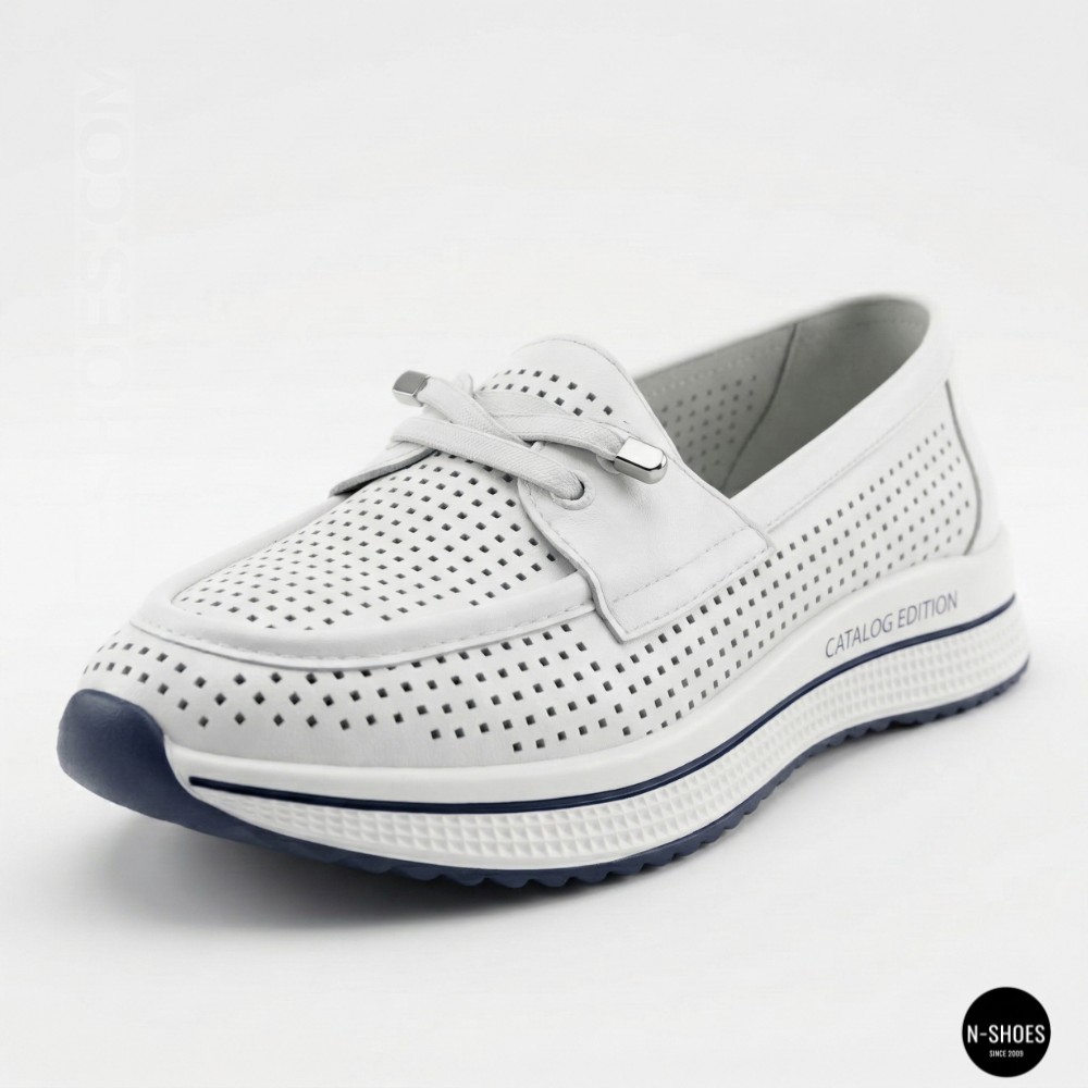 Жіночі білі шкіряні мокасини з перфорацією та комфортною шнурівкою Allsy 207258 A09-7721-1 WHITE lonza 207259 6126