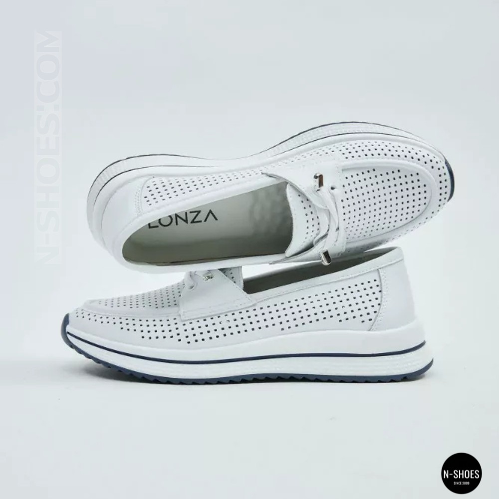 Жіночі білі шкіряні мокасини з перфорацією та комфортною шнурівкою Allsy 207258 A09-7721-1 WHITE lonza 207259 6126