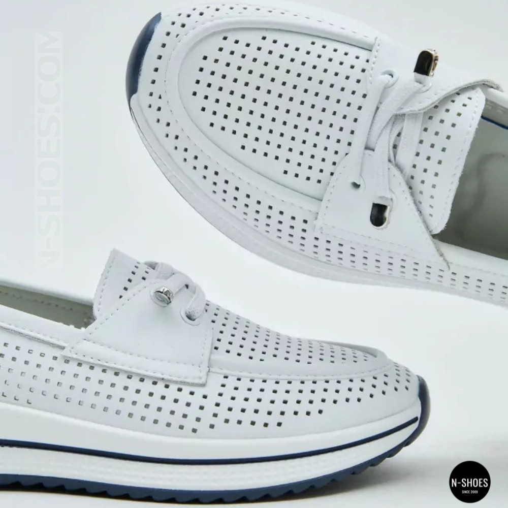 Жіночі білі шкіряні мокасини з перфорацією та комфортною шнурівкою Allsy 207258 A09-7721-1 WHITE lonza 207259 6126