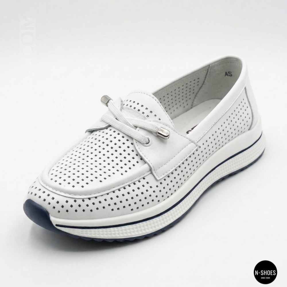 Жіночі білі шкіряні мокасини з перфорацією та комфортною шнурівкою Allsy 207258 A09-7721-1 WHITE lonza 207259 6126