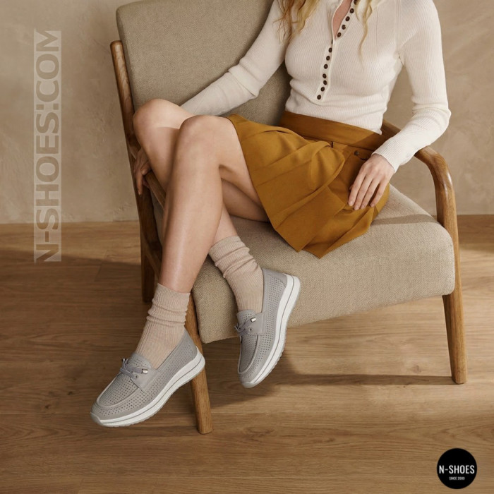 Женские серые кожаные мокасины с перфорацией Allsy Lonza 207262 A09-7721-4 GREY 207263 6127