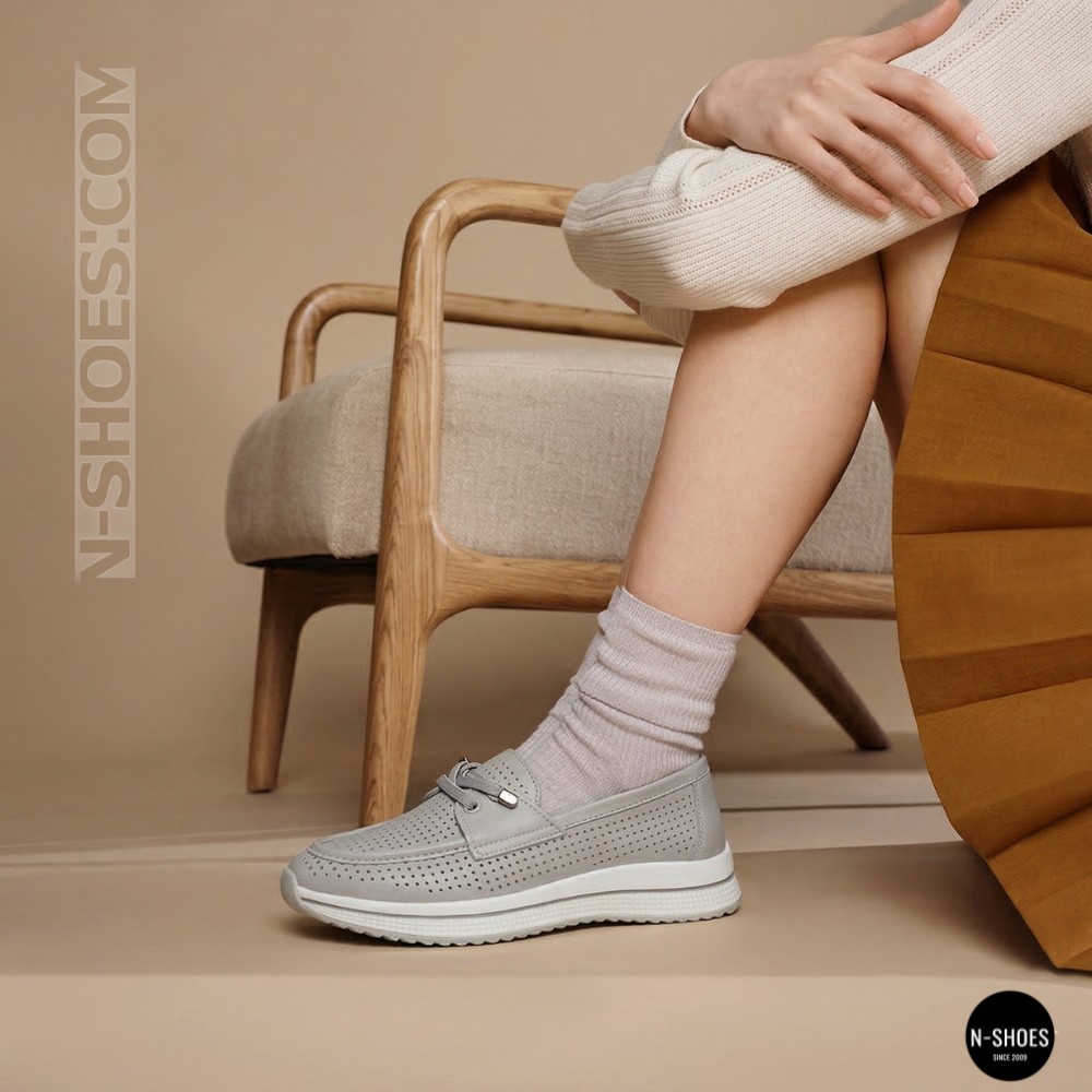 Жіночі сірі шкіряні мокасини з перфорацією Allsy Lonza 207262 A09-7721-4 GREY 207263 6127