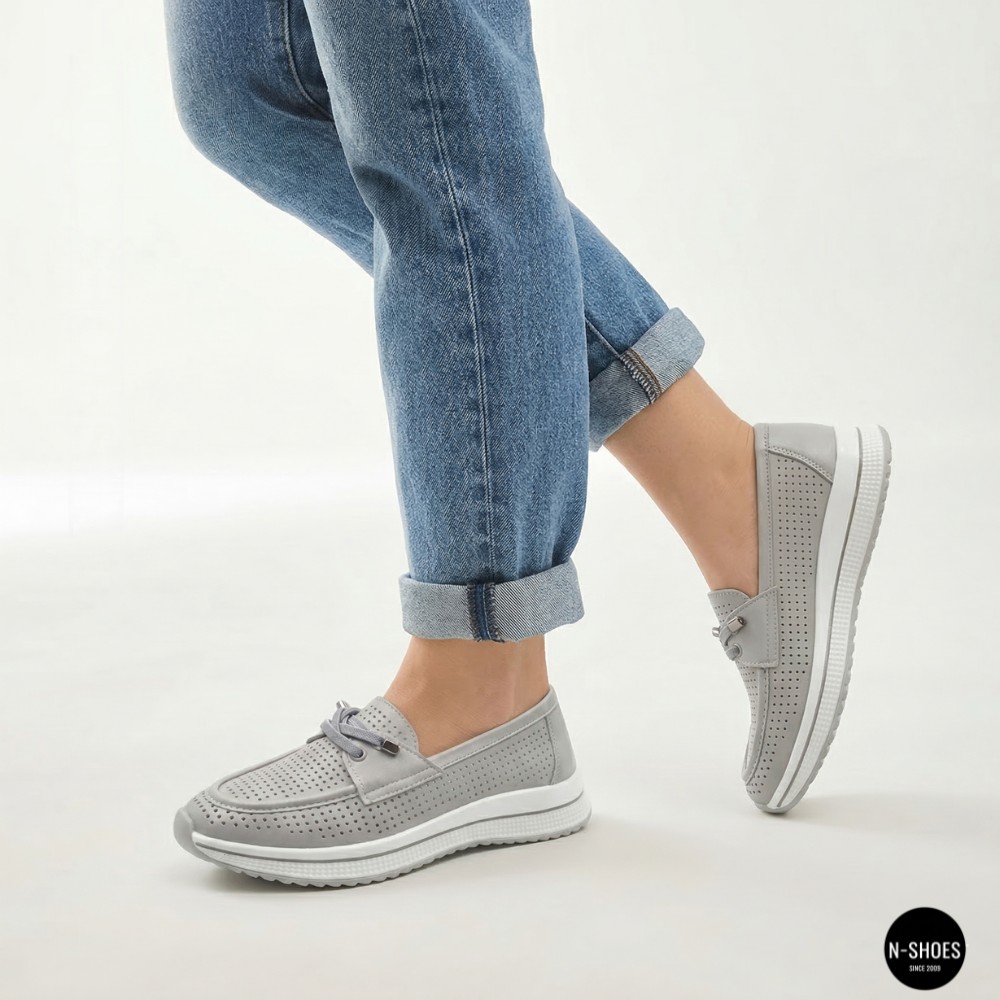 Жіночі сірі шкіряні мокасини з перфорацією Allsy Lonza 207262 A09-7721-4 GREY 207263 6127