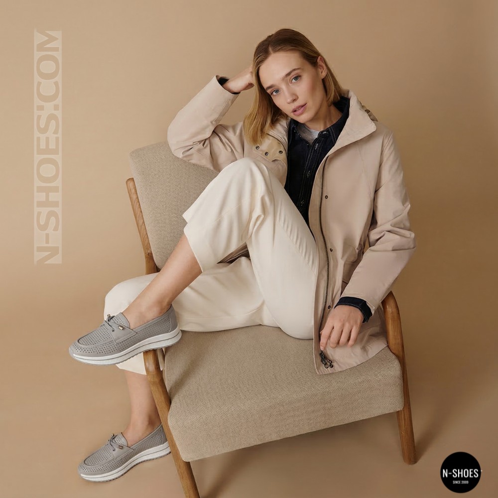 Жіночі сірі шкіряні мокасини з перфорацією Allsy Lonza 207262 A09-7721-4 GREY 207263 6127