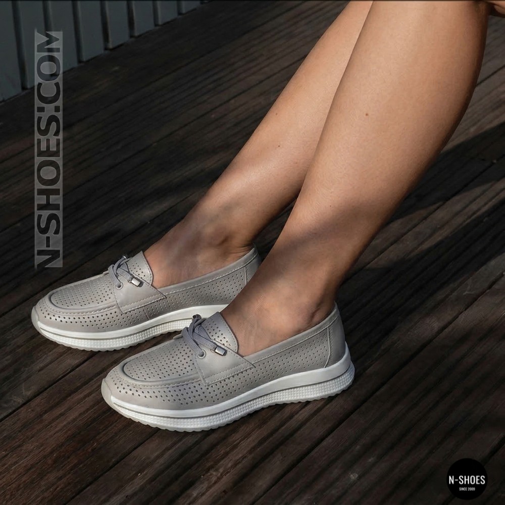Жіночі сірі шкіряні мокасини з перфорацією Allsy Lonza 207262 A09-7721-4 GREY 207263 6127