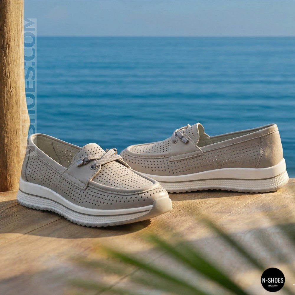 Жіночі сірі шкіряні мокасини з перфорацією Allsy Lonza 207262 A09-7721-4 GREY 207263 6127