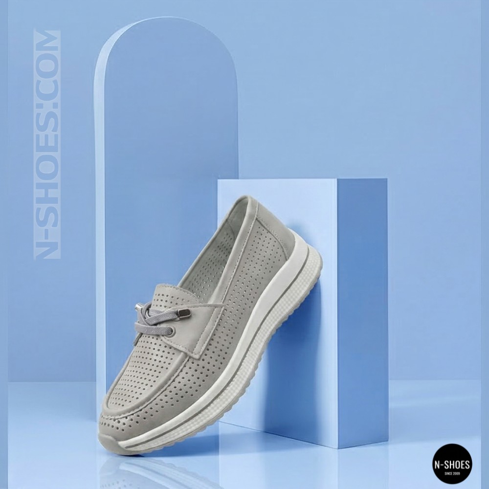 Жіночі сірі шкіряні мокасини з перфорацією Allsy Lonza 207262 A09-7721-4 GREY 207263 6127