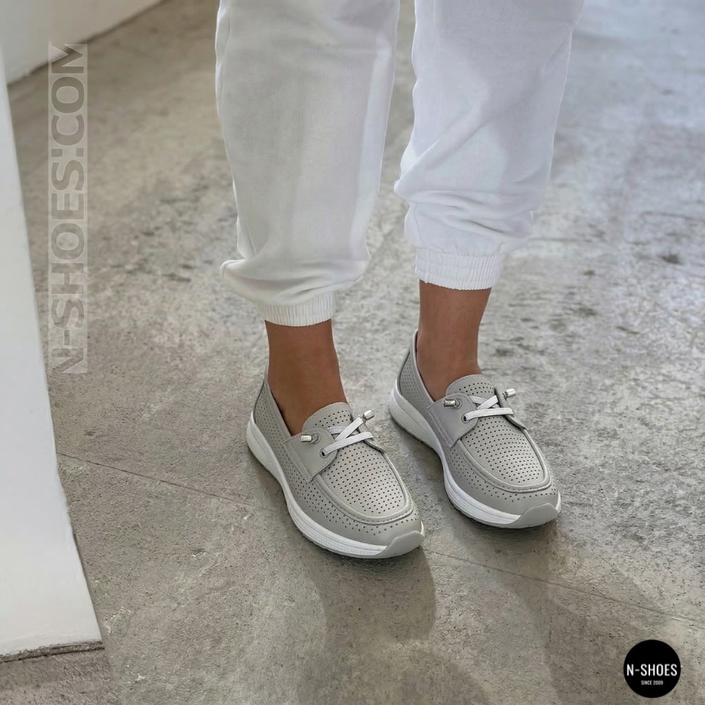 Жіночі сірі шкіряні мокасини з перфорацією Allsy Lonza 207262 A09-7721-4 GREY 207263 6127