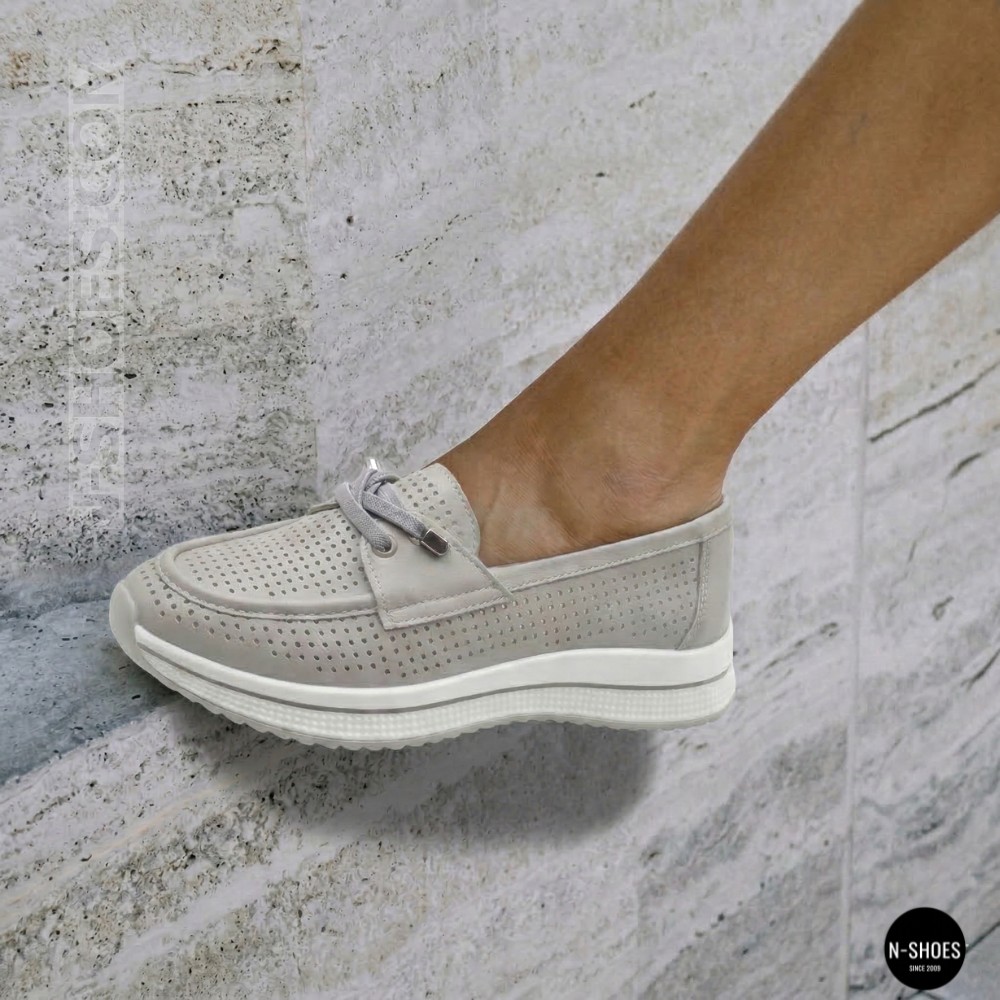 Жіночі сірі шкіряні мокасини з перфорацією Allsy Lonza 207262 A09-7721-4 GREY 207263 6127