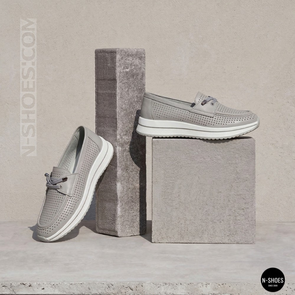 Жіночі сірі шкіряні мокасини з перфорацією Allsy Lonza 207262 A09-7721-4 GREY 207263 6127