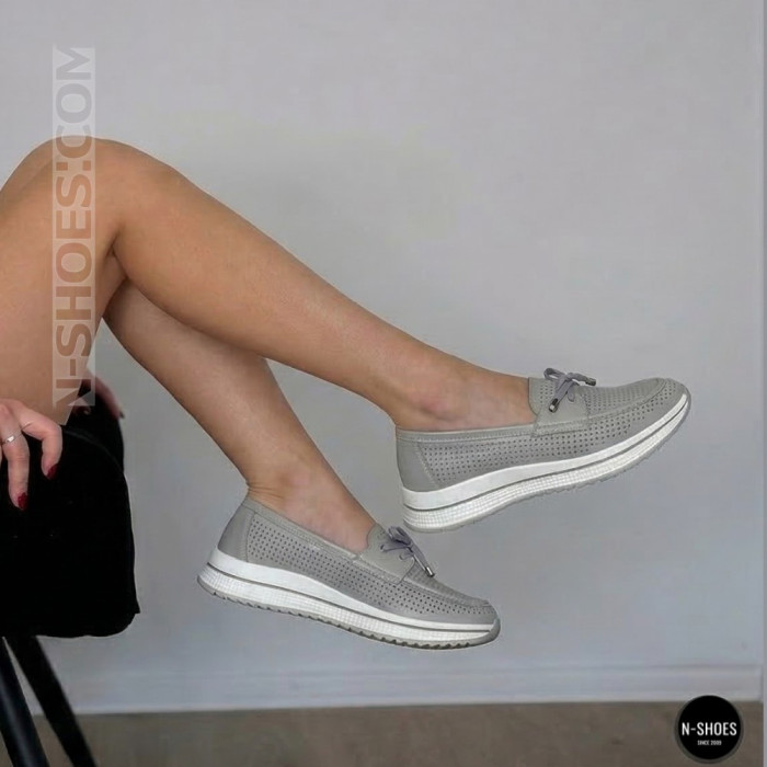 Женские серые кожаные мокасины с перфорацией Allsy Lonza 207262 A09-7721-4 GREY 207263 6127