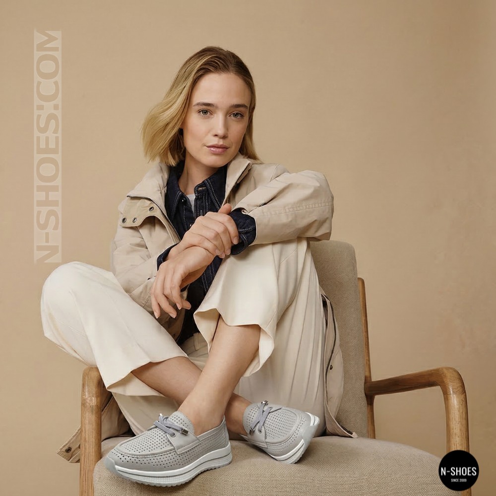 Жіночі сірі шкіряні мокасини з перфорацією Allsy Lonza 207262 A09-7721-4 GREY 207263 6127