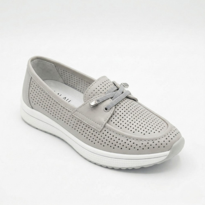 Женские серые кожаные мокасины с перфорацией Allsy Lonza 207262 A09-7721-4 GREY 207263 6127