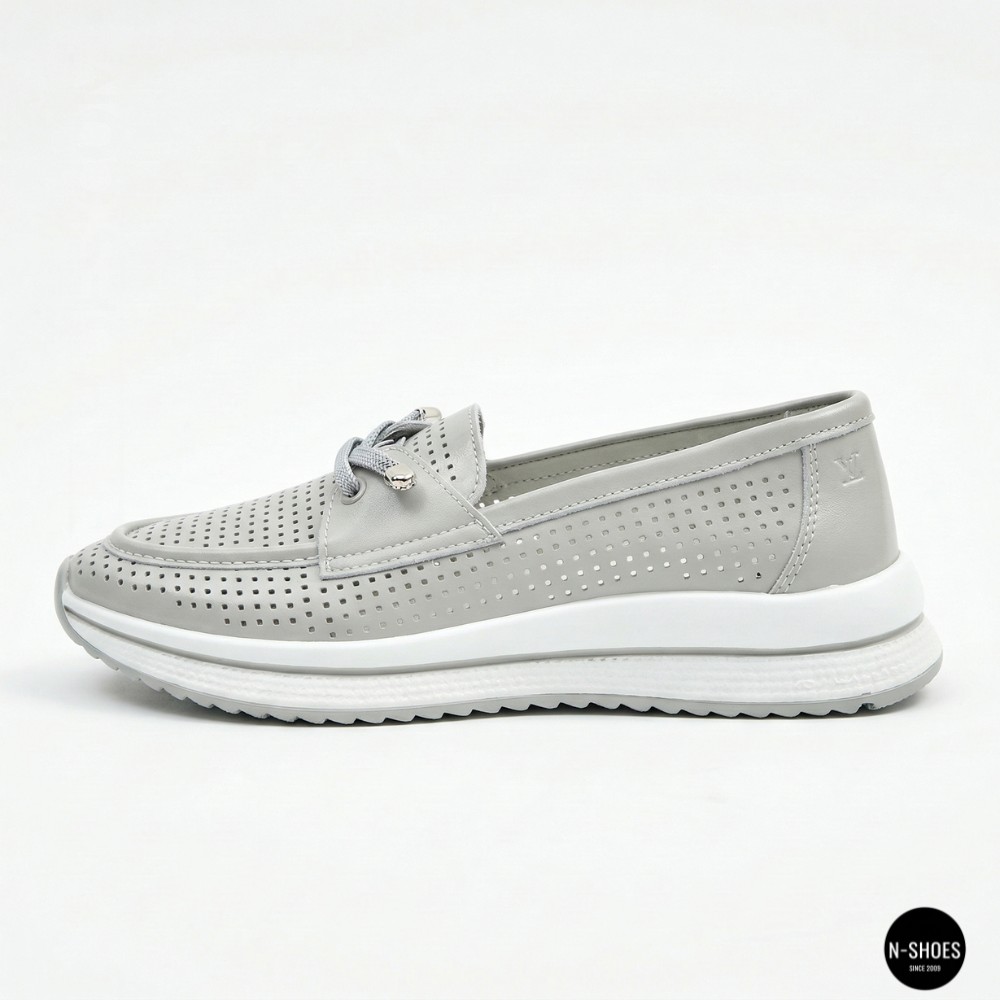 Жіночі сірі шкіряні мокасини з перфорацією Allsy Lonza 207262 A09-7721-4 GREY 207263 6127