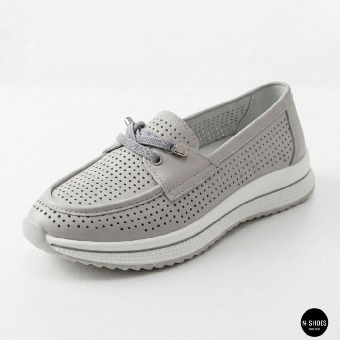 Женские серые кожаные мокасины с перфорацией Allsy Lonza 207262 A09-7721-4 GREY 207263 6127
