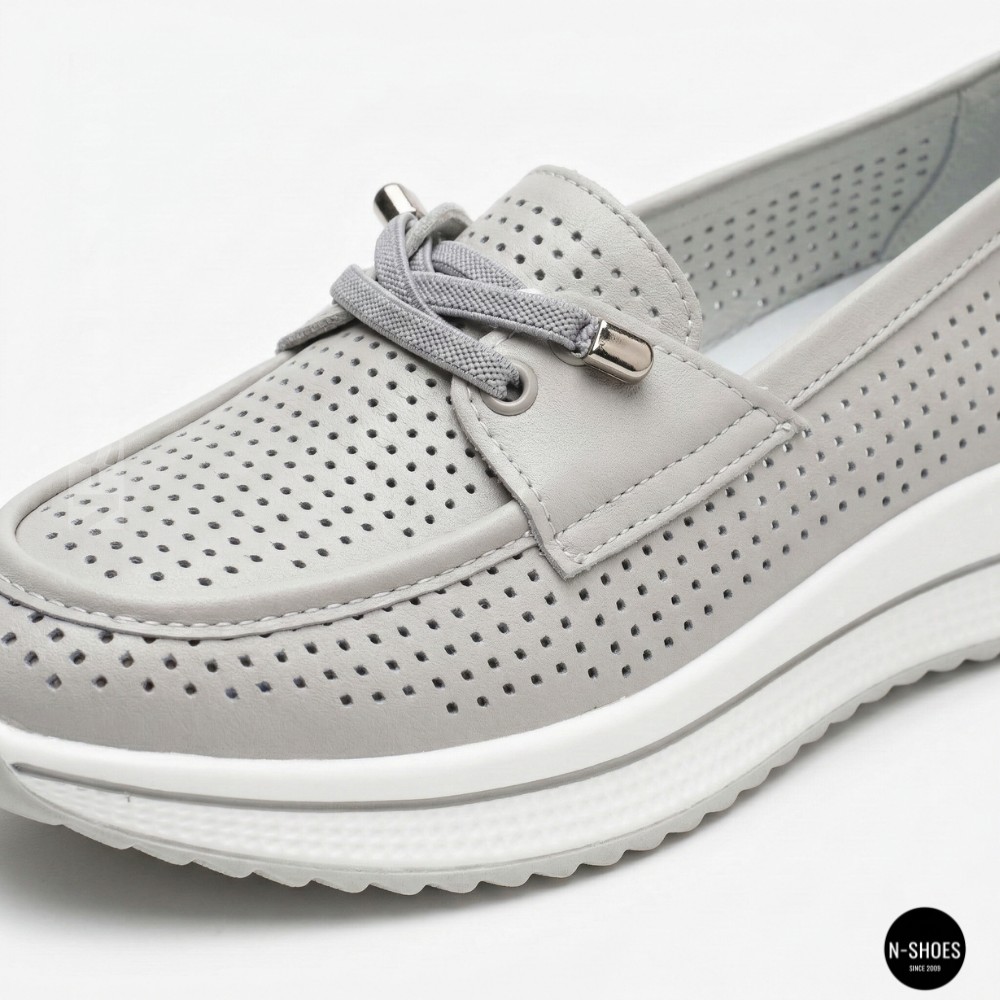 Жіночі сірі шкіряні мокасини з перфорацією Allsy Lonza 207262 A09-7721-4 GREY 207263 6127