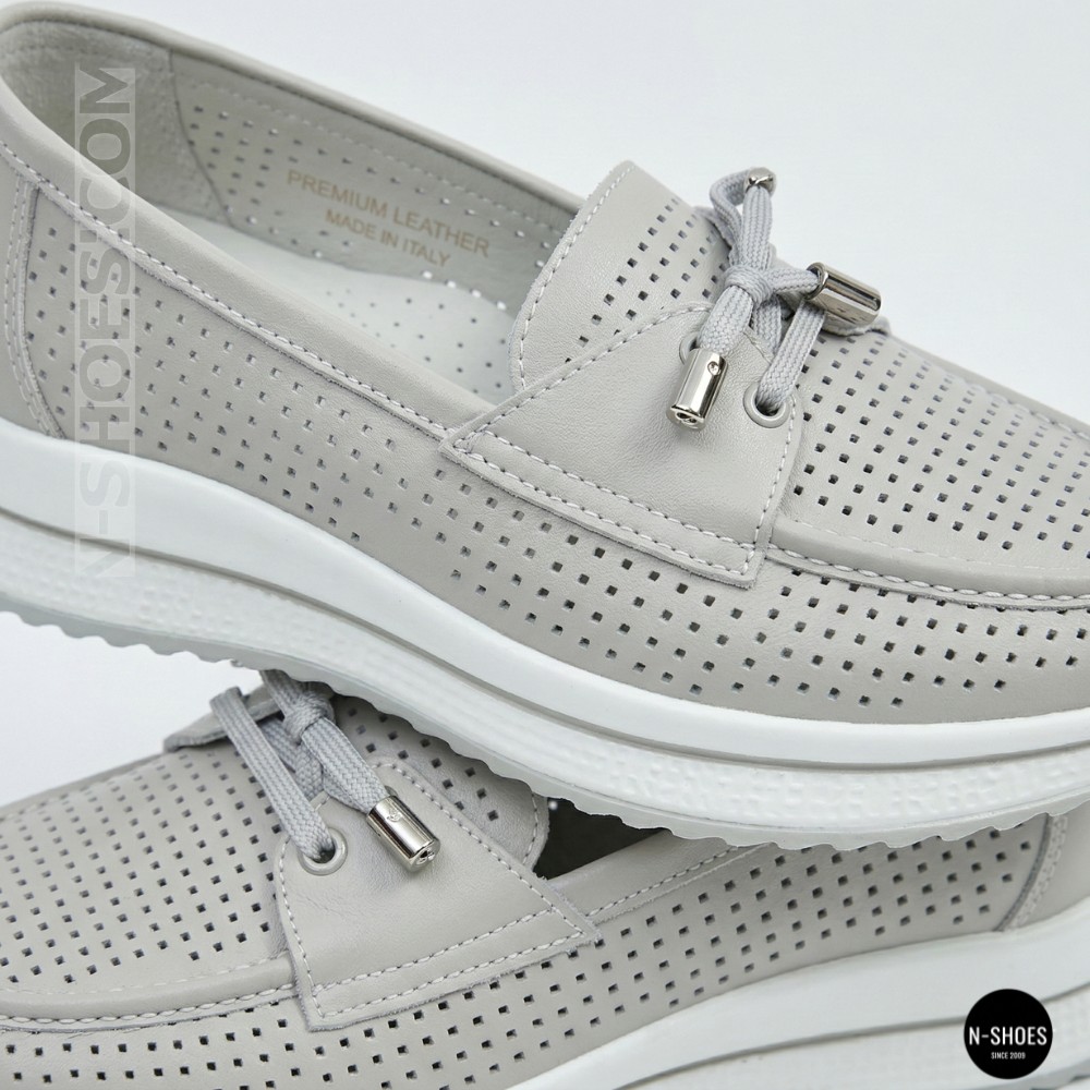 Жіночі сірі шкіряні мокасини з перфорацією Allsy Lonza 207262 A09-7721-4 GREY 207263 6127