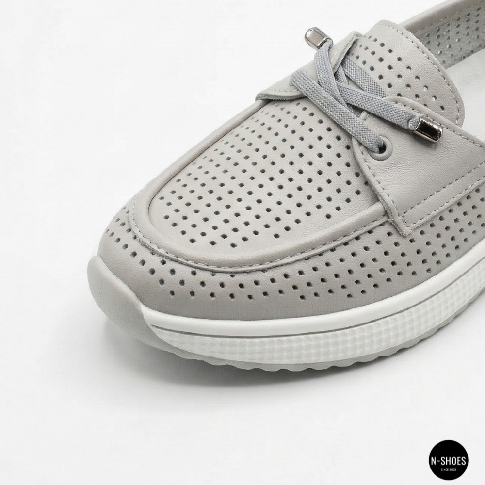 Жіночі сірі шкіряні мокасини з перфорацією Allsy Lonza 207262 A09-7721-4 GREY 207263 6127