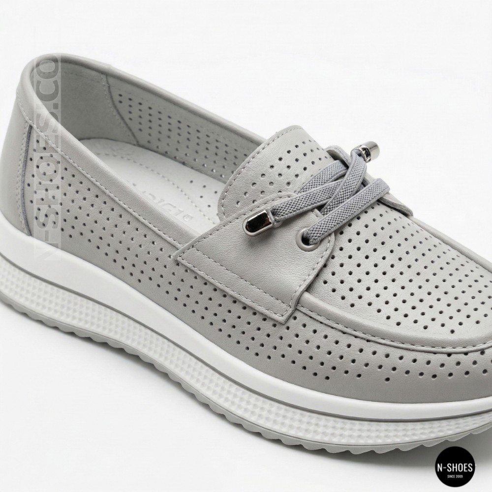Жіночі сірі шкіряні мокасини з перфорацією Allsy Lonza 207262 A09-7721-4 GREY 207263 6127
