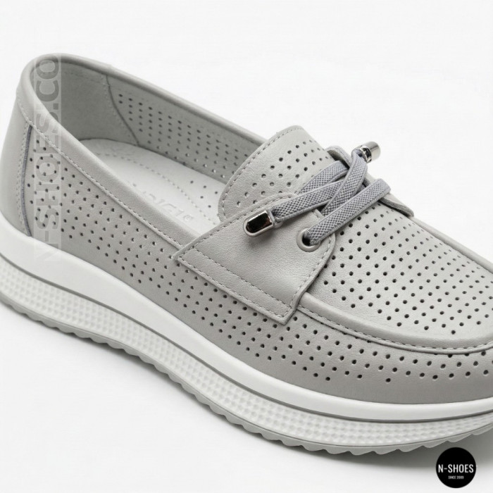 Женские серые кожаные мокасины с перфорацией Allsy Lonza 207262 A09-7721-4 GREY 207263 6127