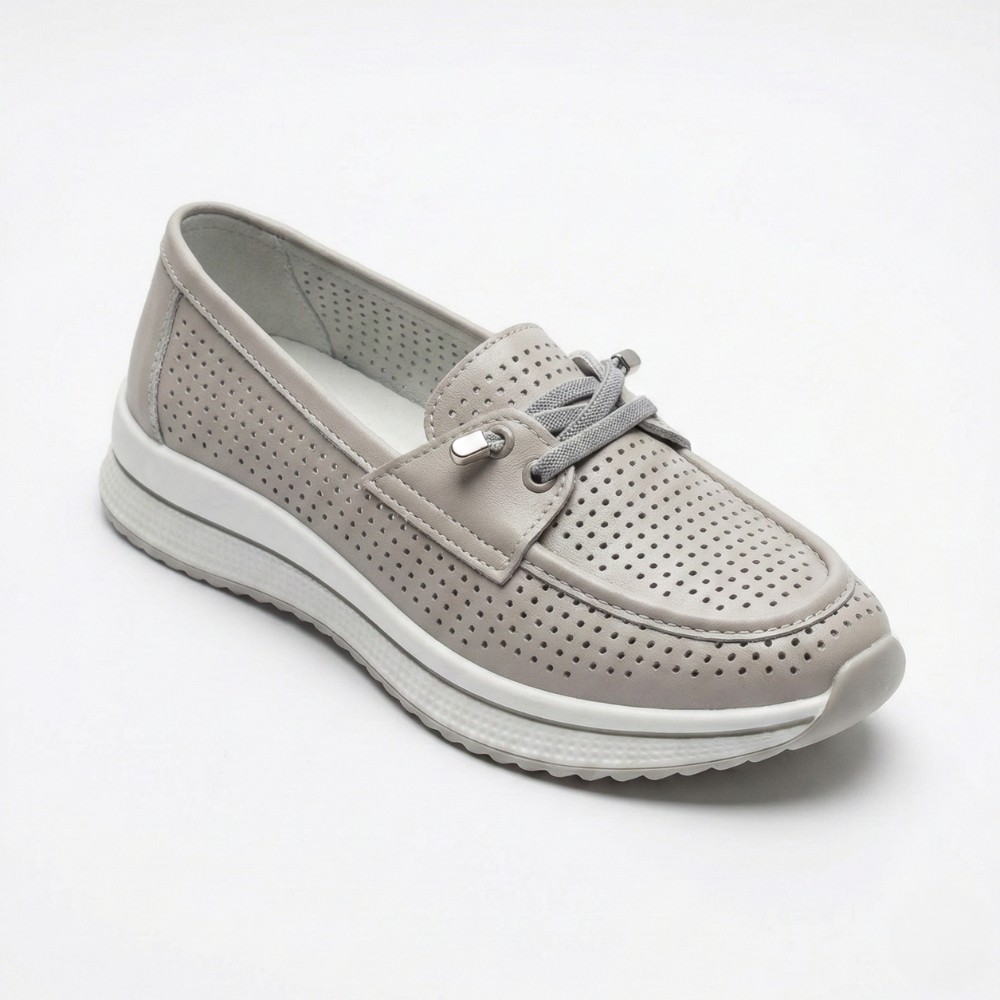 Жіночі сірі шкіряні мокасини з перфорацією Allsy Lonza 207262 A09-7721-4 GREY 207263 6127