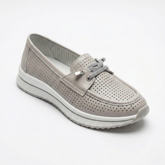 Женские серые кожаные мокасины с перфорацией Allsy Lonza 207262 A09-7721-4 GREY 207263 6127