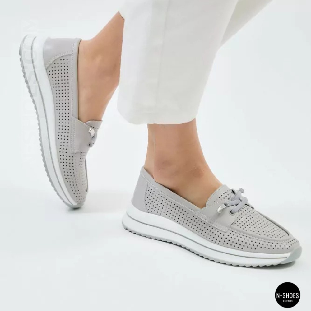 Жіночі сірі шкіряні мокасини з перфорацією Allsy Lonza 207262 A09-7721-4 GREY 207263 6127