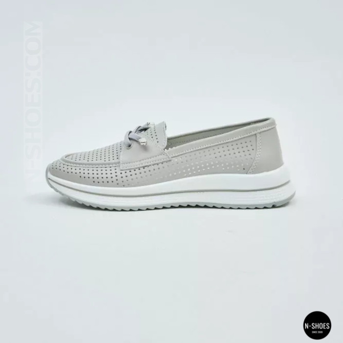 Женские серые кожаные мокасины с перфорацией Allsy Lonza 207262 A09-7721-4 GREY 207263 6127