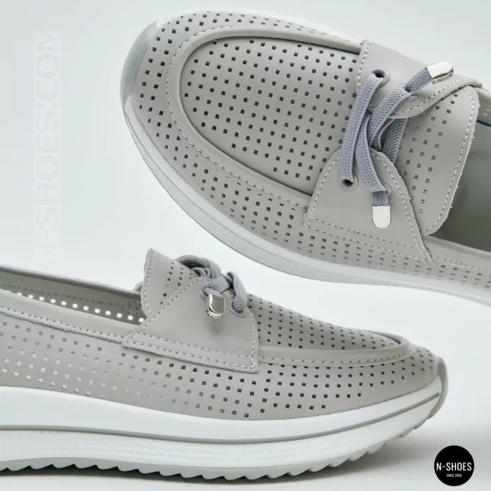 Жіночі сірі шкіряні мокасини з перфорацією Allsy Lonza 207262 A09-7721-4 GREY 207263 6127