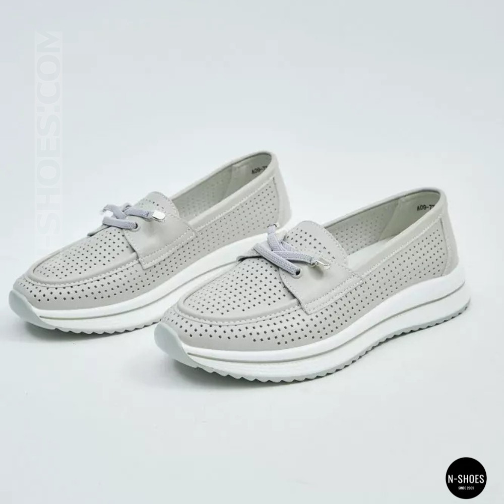 Жіночі сірі шкіряні мокасини з перфорацією Allsy Lonza 207262 A09-7721-4 GREY 207263 6127
