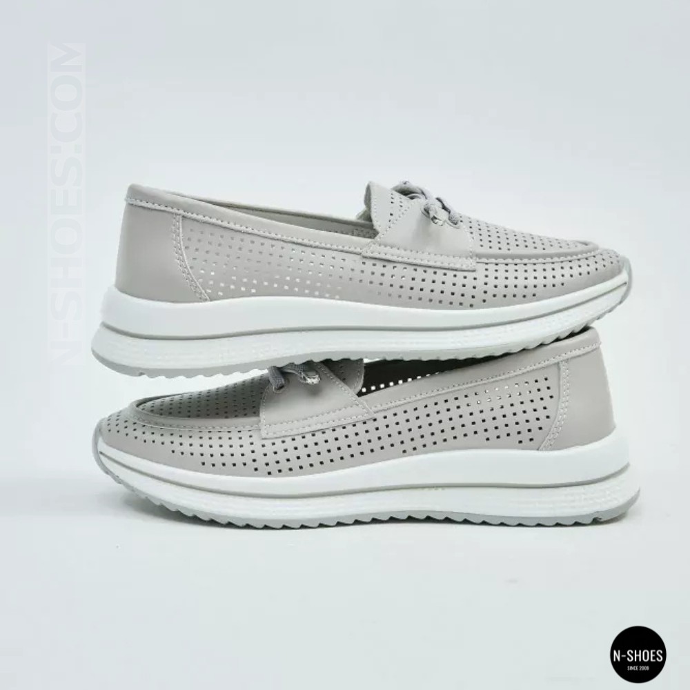 Жіночі сірі шкіряні мокасини з перфорацією Allsy Lonza 207262 A09-7721-4 GREY 207263 6127