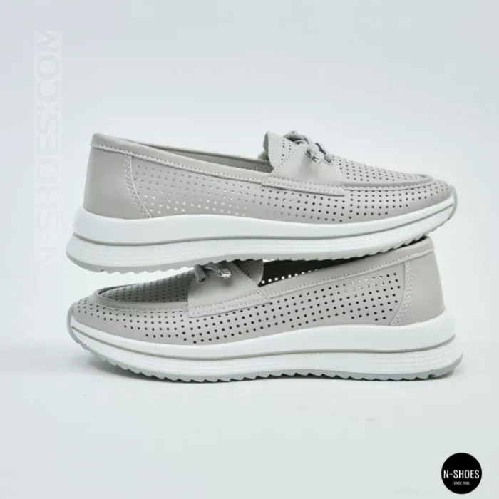 Женские серые кожаные мокасины с перфорацией Allsy Lonza 207262 A09-7721-4 GREY 207263 6127