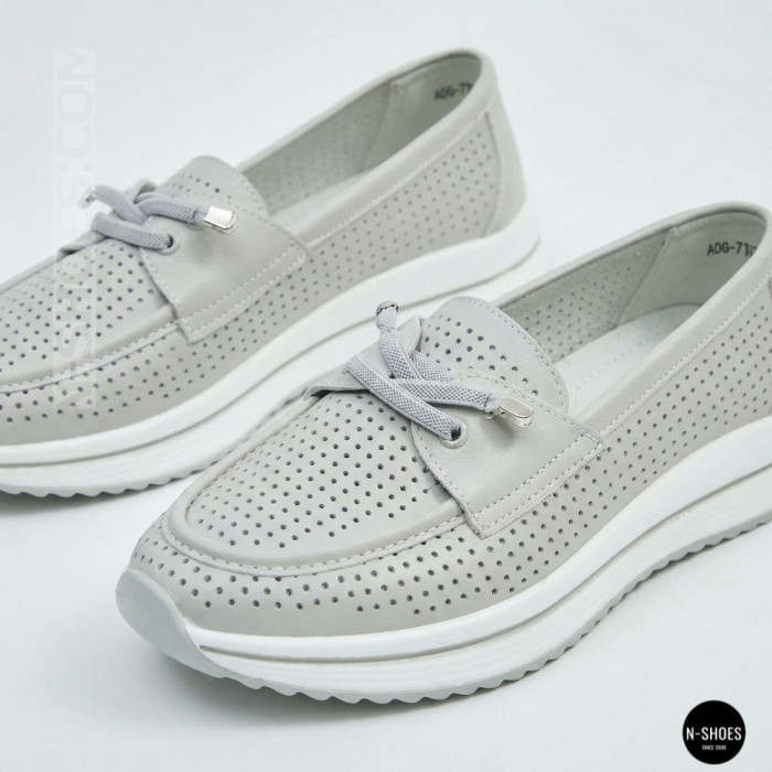 Женские серые кожаные мокасины с перфорацией Allsy Lonza 207262 A09-7721-4 GREY 207263 6127