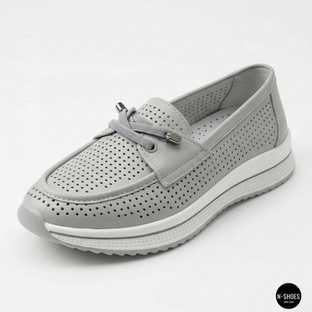 Жіночі сірі шкіряні мокасини з перфорацією Allsy Lonza 207262 A09-7721-4 GREY 207263 6127
