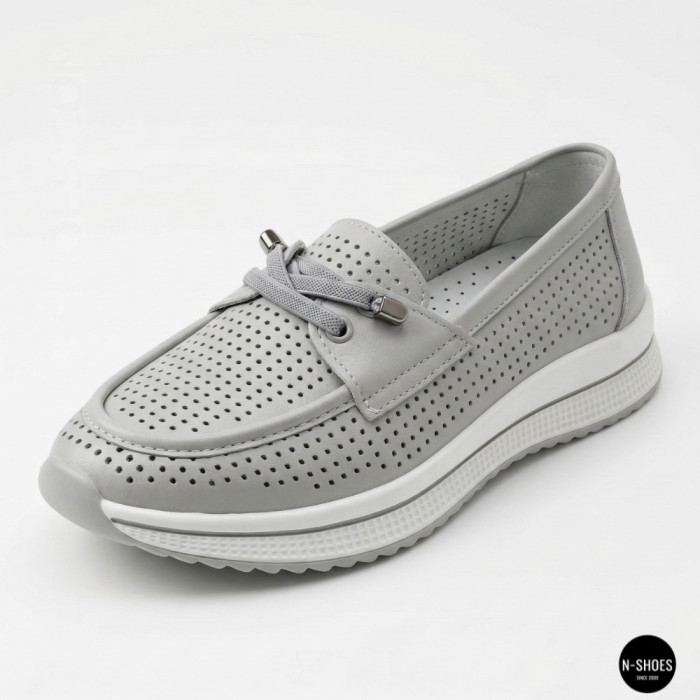 Женские серые кожаные мокасины с перфорацией Allsy Lonza 207262 A09-7721-4 GREY 207263 6127