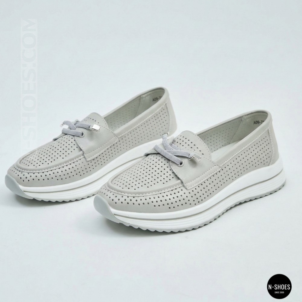 Жіночі сірі шкіряні мокасини з перфорацією Allsy Lonza 207262 A09-7721-4 GREY 207263 6127