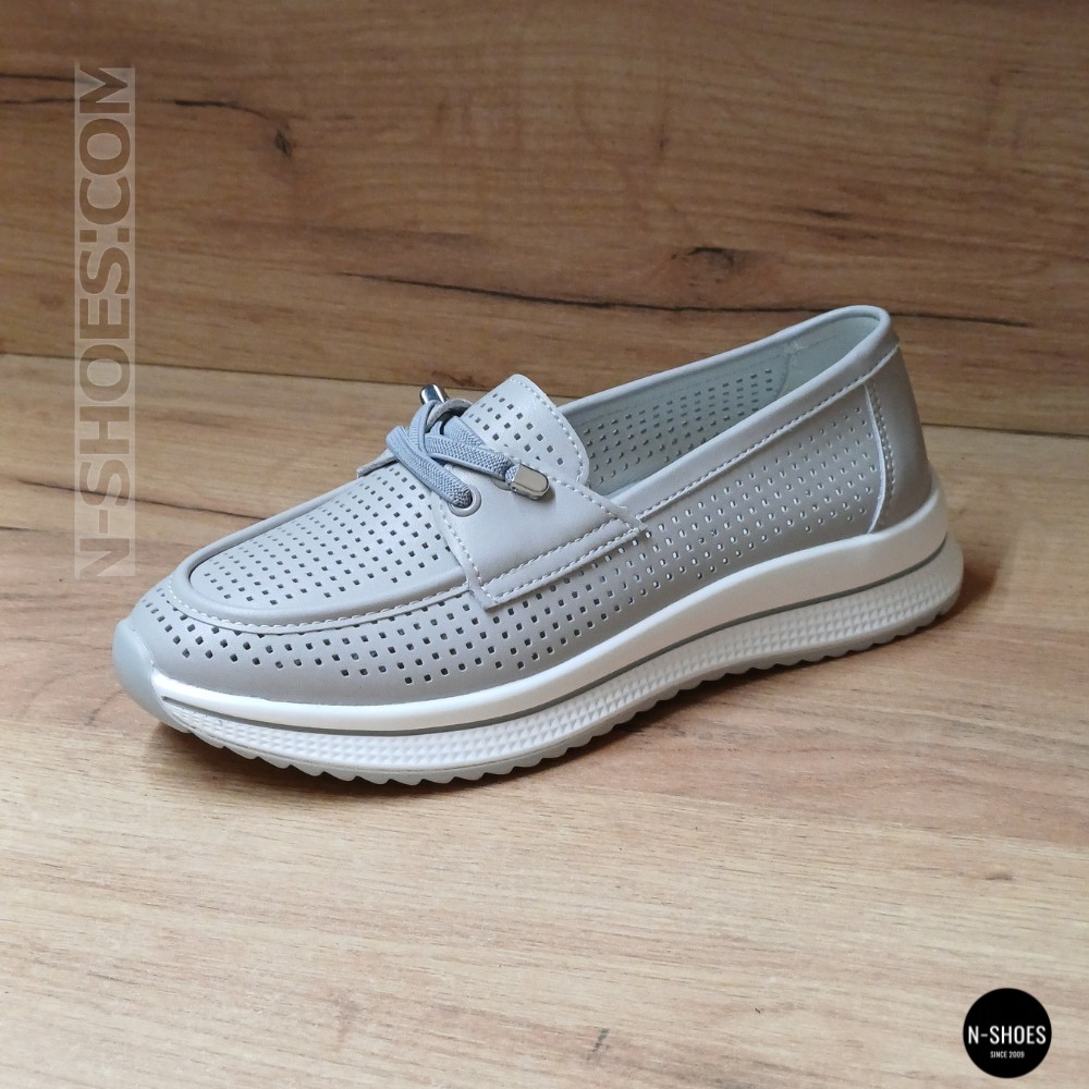 Жіночі сірі шкіряні мокасини з перфорацією Allsy Lonza 207262 A09-7721-4 GREY 207263 6127