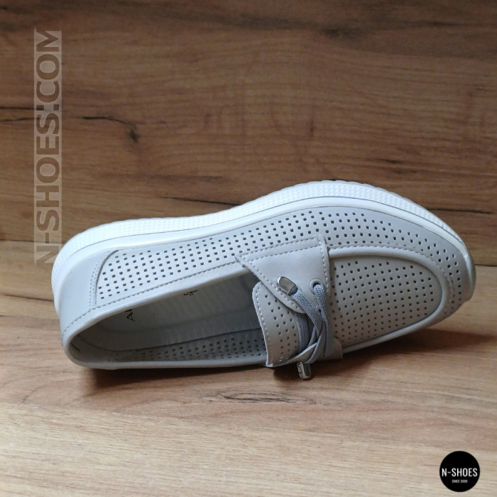 Женские серые кожаные мокасины с перфорацией Allsy Lonza 207262 A09-7721-4 GREY 207263 6127