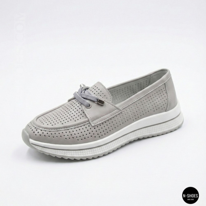 Женские серые кожаные мокасины с перфорацией Allsy Lonza 207262 A09-7721-4 GREY 207263 6127