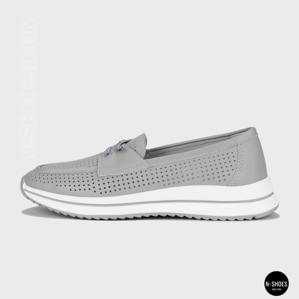 Жіночі сірі шкіряні мокасини з перфорацією Allsy Lonza 207262 A09-7721-4 GREY 207263 6127