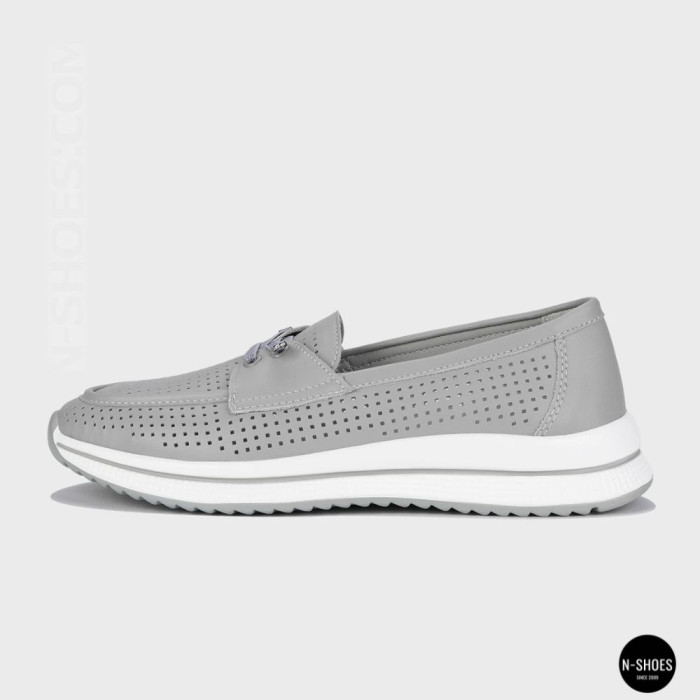 Женские серые кожаные мокасины с перфорацией Allsy Lonza 207262 A09-7721-4 GREY 207263 6127