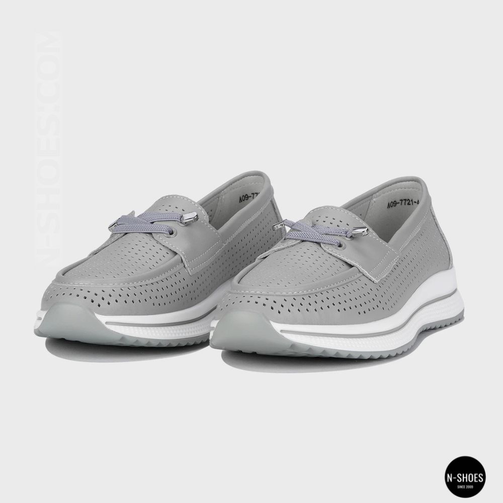 Жіночі сірі шкіряні мокасини з перфорацією Allsy Lonza 207262 A09-7721-4 GREY 207263 6127