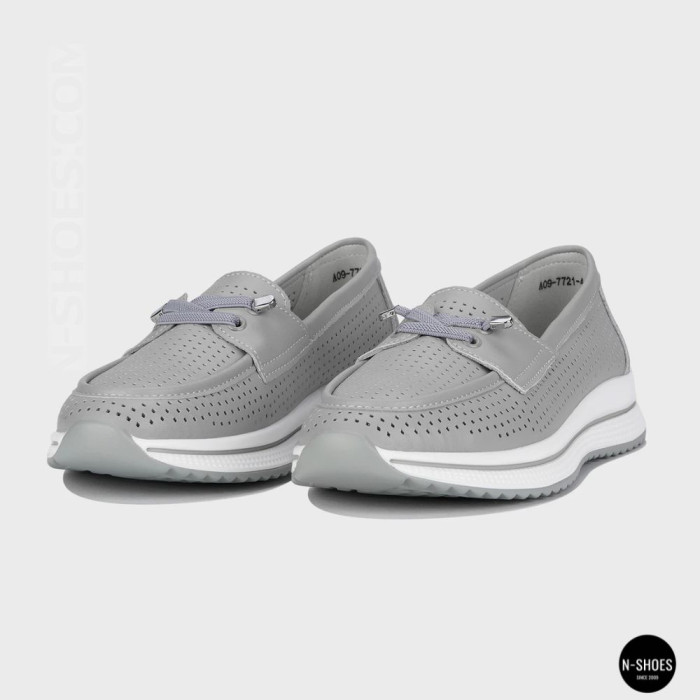 Женские серые кожаные мокасины с перфорацией Allsy Lonza 207262 A09-7721-4 GREY 207263 6127