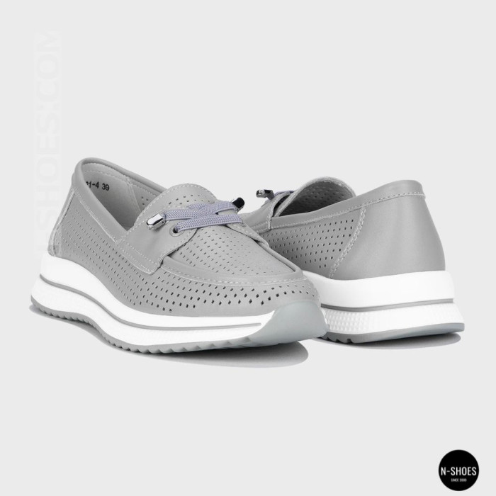 Женские серые кожаные мокасины с перфорацией Allsy Lonza 207262 A09-7721-4 GREY 207263 6127